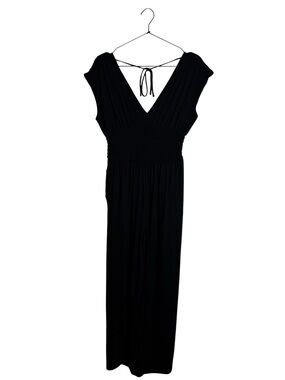 Old Navy Black Smocked Waist V-Neck Wide Leg Jumpsuit Cap Sleeve Jersey